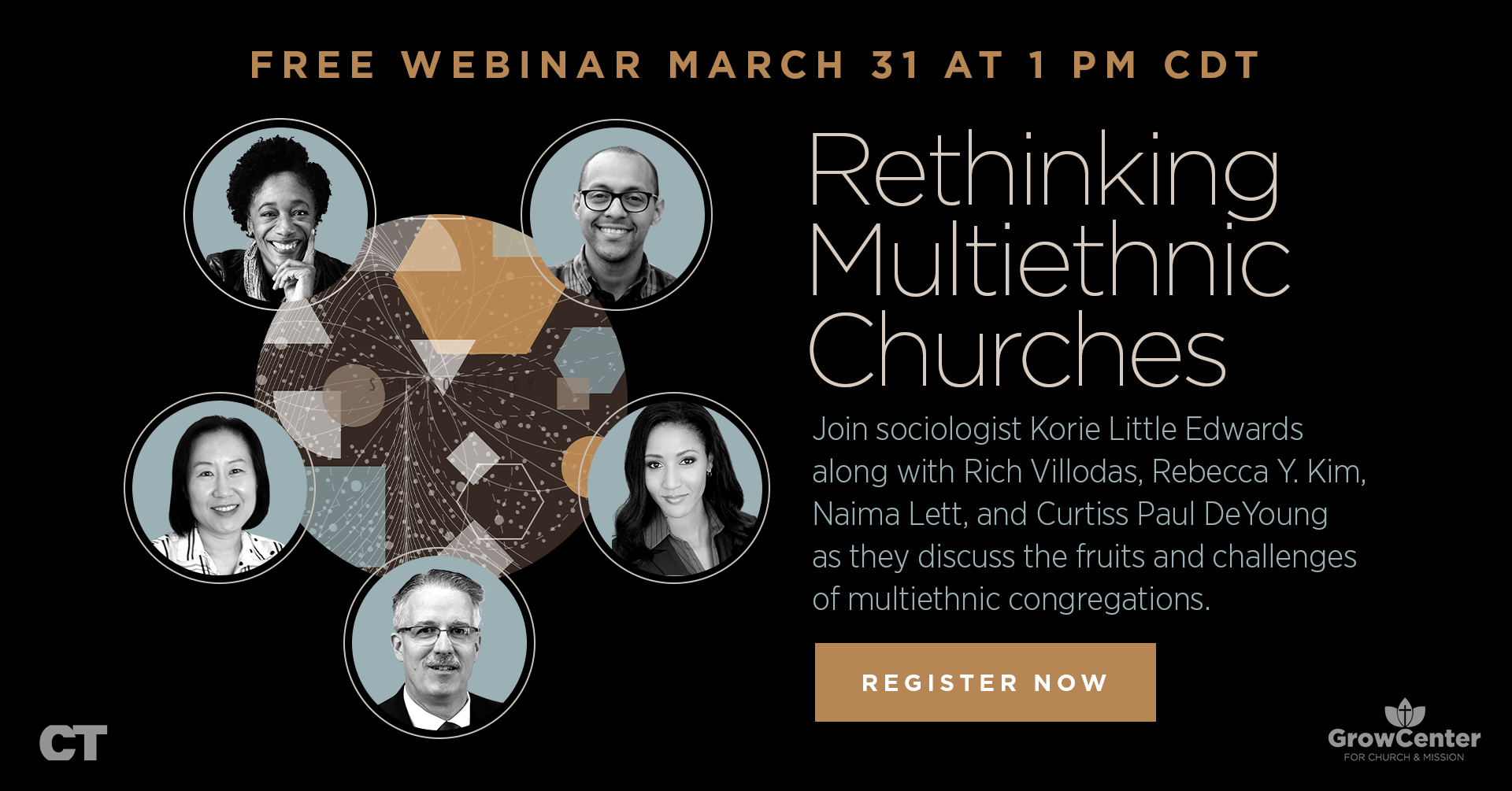 Banner reads "Rethinking Multiethnic Churches Free Webinar March 31 1pm CDT" with headshots of five speakers including MCC CEO Rev. Dr. Curtiss Paul Deyoung