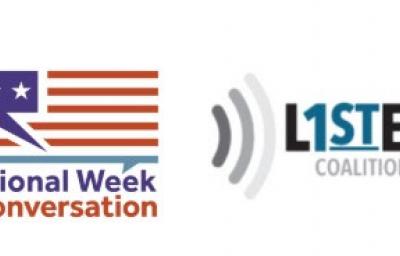 Logos for the Better Together Film Festival, ListenFirst Coalition, Bridge Entertainment Labs and National Week of Conversation